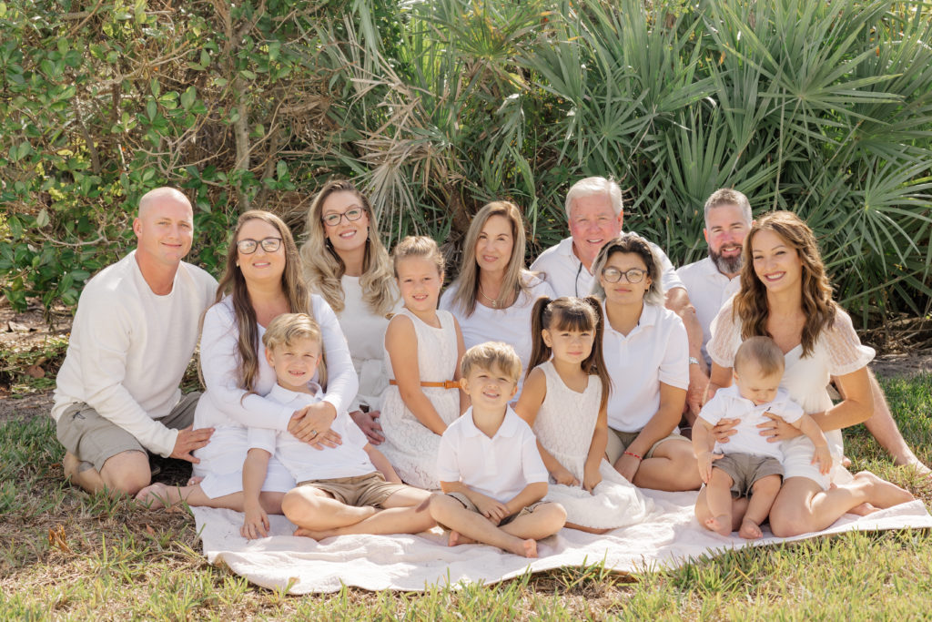 family dressed in all white