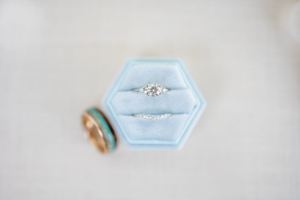 wedding ring in dusty blue ring box
