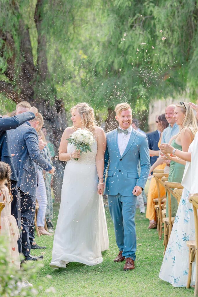 bride and groom down the aisle mallorca wedding