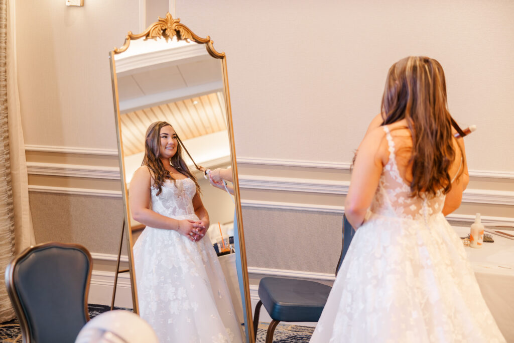 Bride getting ready with bridesmaids at Florida wedding yacht club