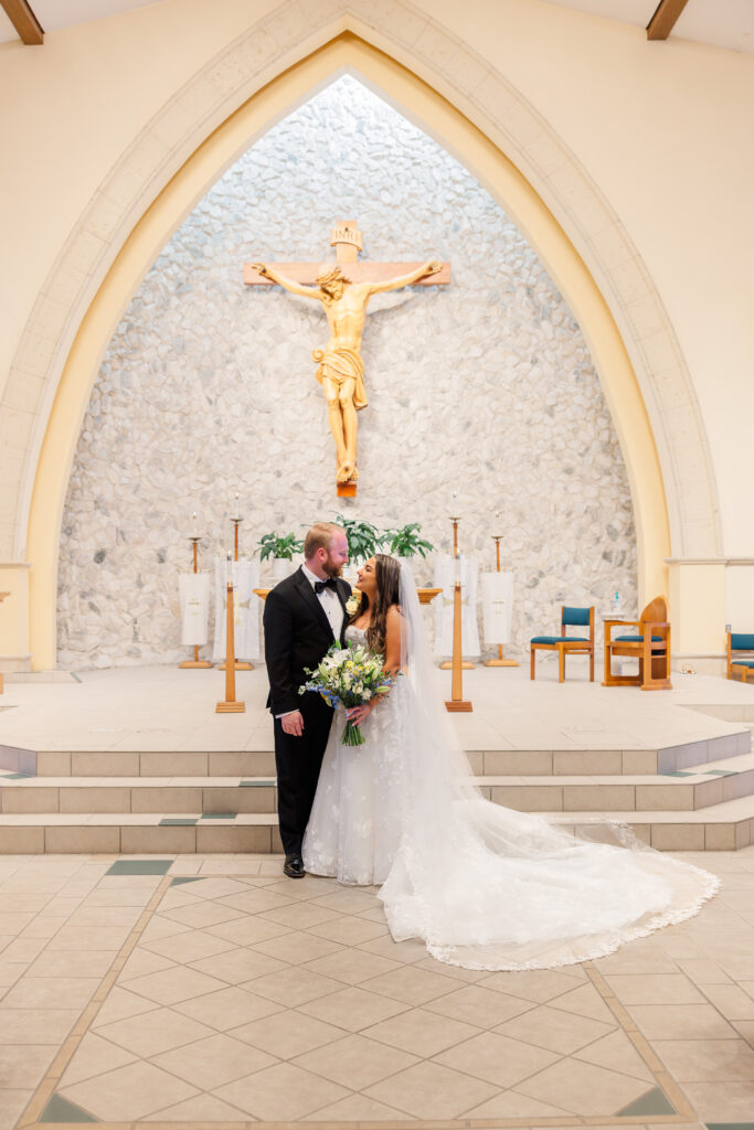 Bride and groom during Florida Catholic wedding ceremony