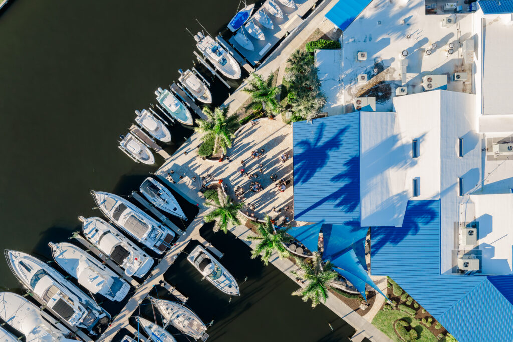 Drone photos of Florida wedding at Eau Gallie Yacht Club