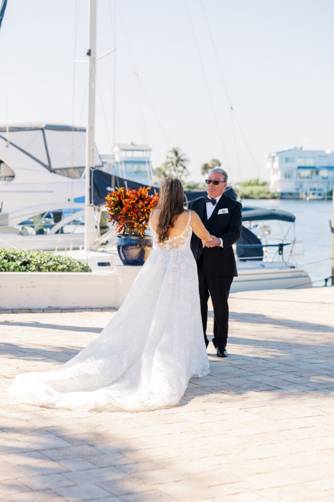Father daughter first look at Florida wedding before ceremony