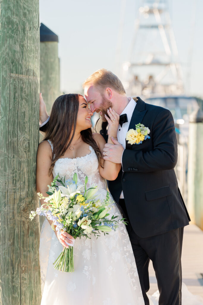 Bridal portraits at Eau Gallie Yacht Club waterfront Florida wedding