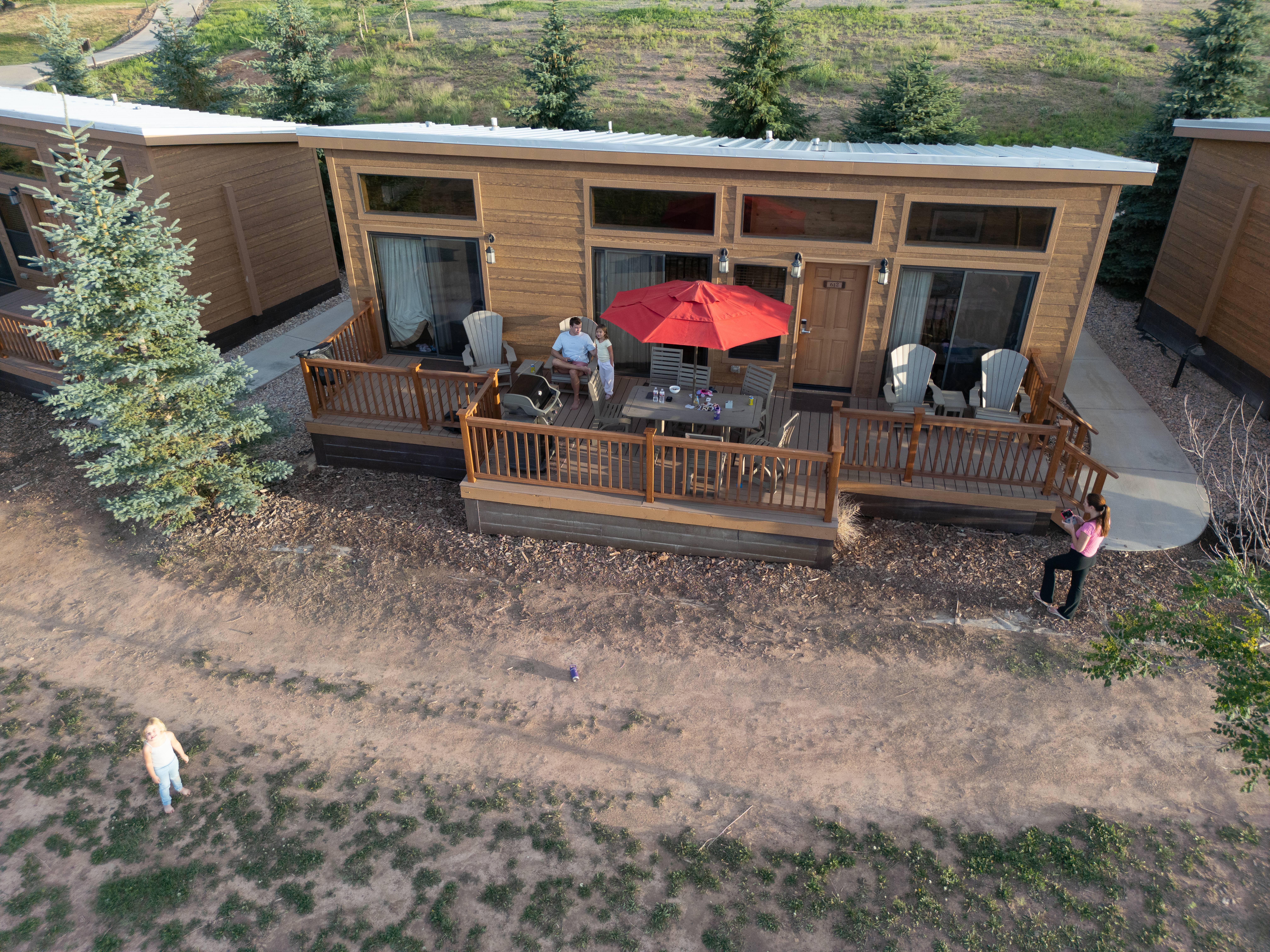 drone view of cabin at capitol reef resort