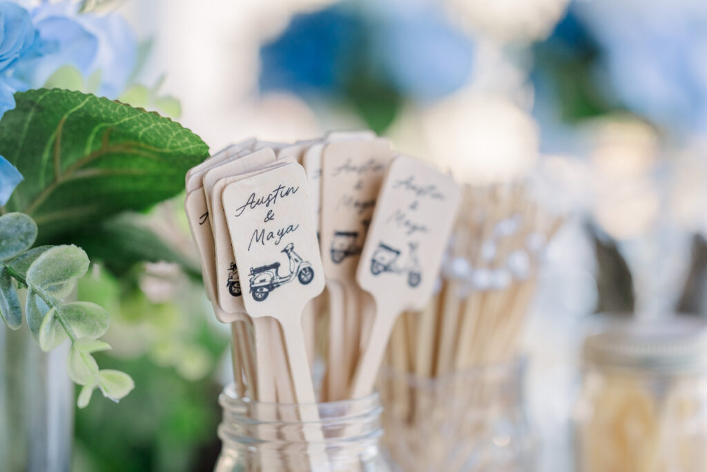 Decorative scooter with florals representing couple’s travel story