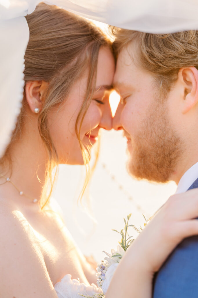 Bride and groom portrait during golden hour at Merritt Island backyard wedding
