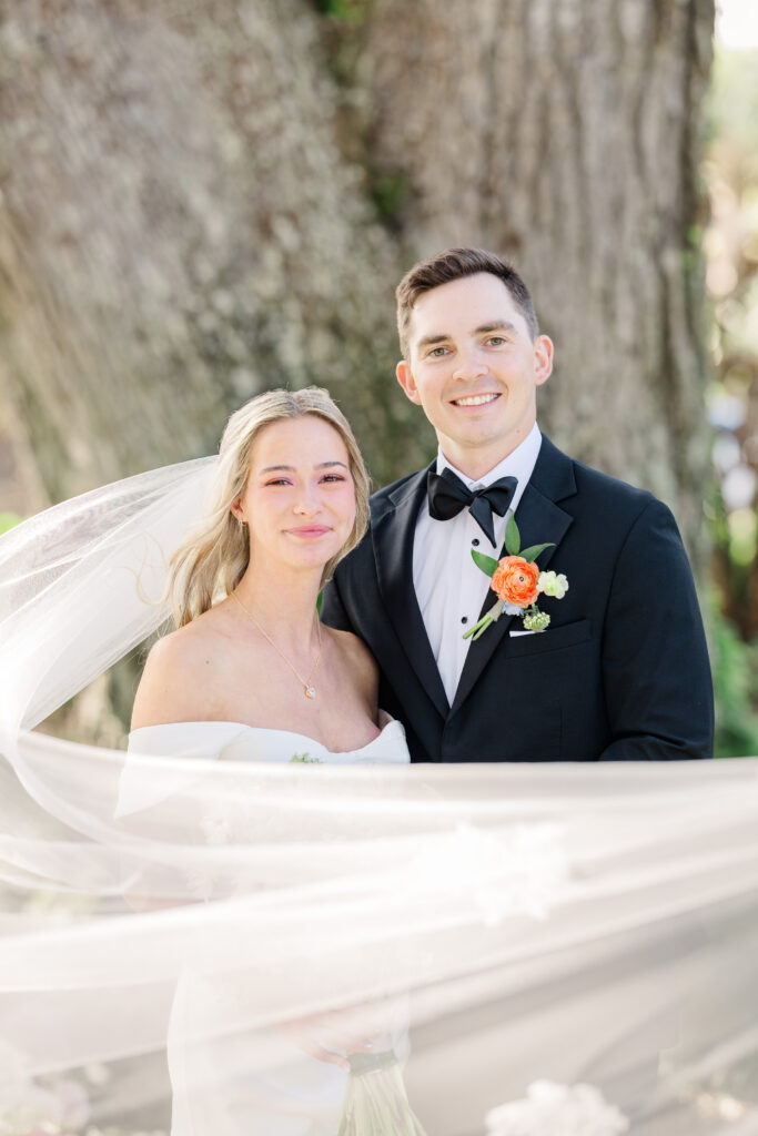 Bride and groom portraits at Victoria 1883 garden