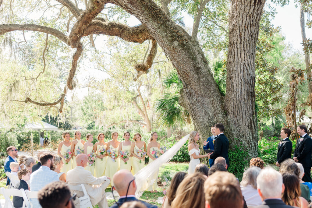 Butter yellow bridesmaid dresses outdoor wedding