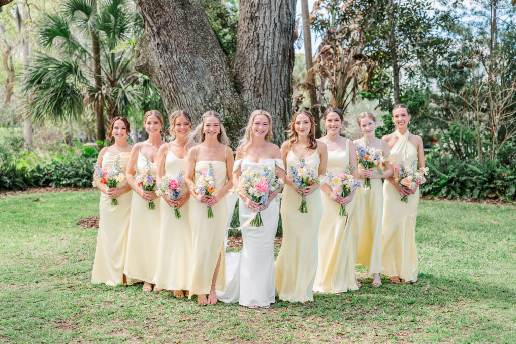 Butter yellow bridesmaid dresses outdoor wedding
