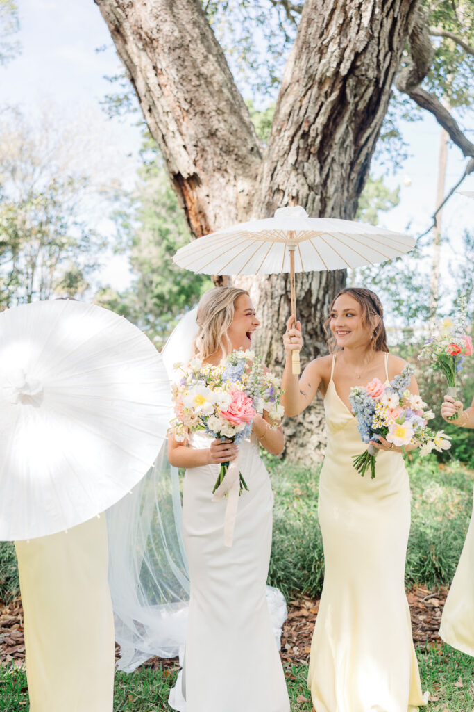 Butter yellow bridesmaid dresses outdoor wedding