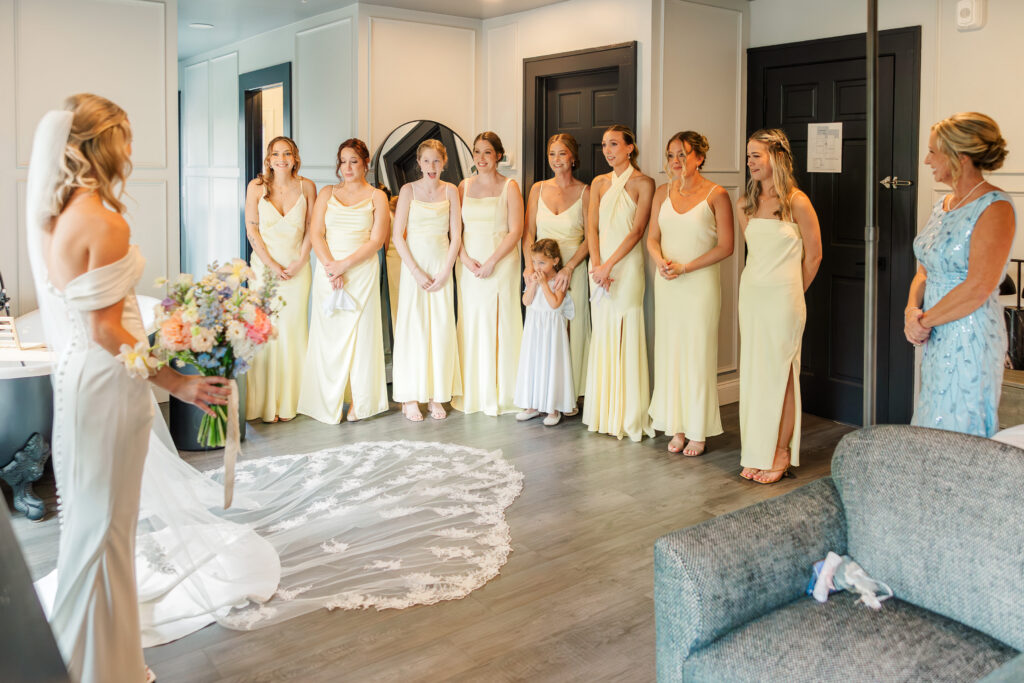 Bridesmaids reveal reaction with hugs and tears