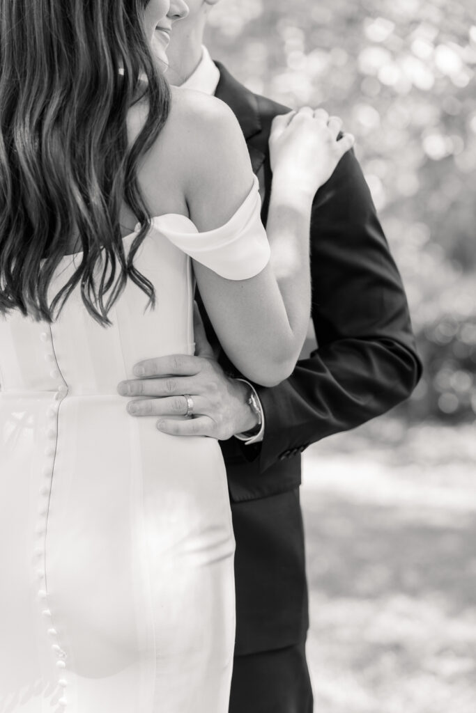 close-up black and white bridal portrait