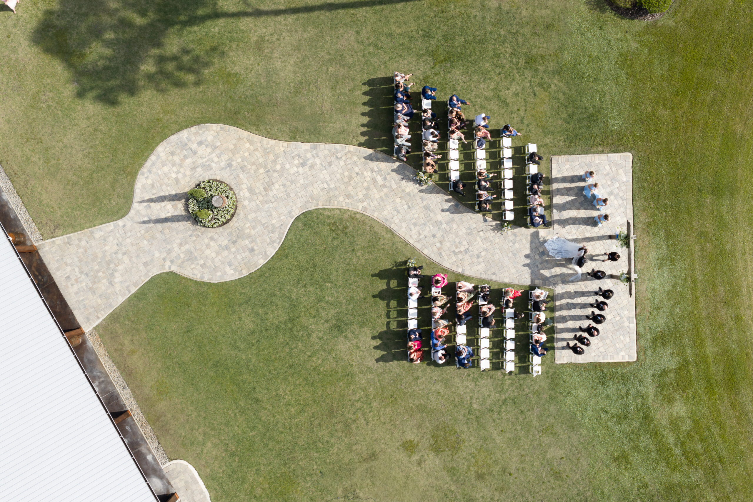 drone shot of ceremony at Granville Farms in Lake Helen, Florida.